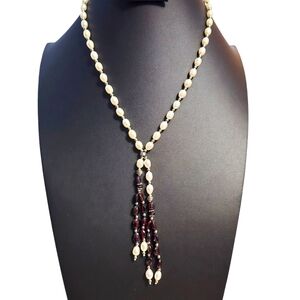 Cultured Freshwater Pearl and Garnet Necklace